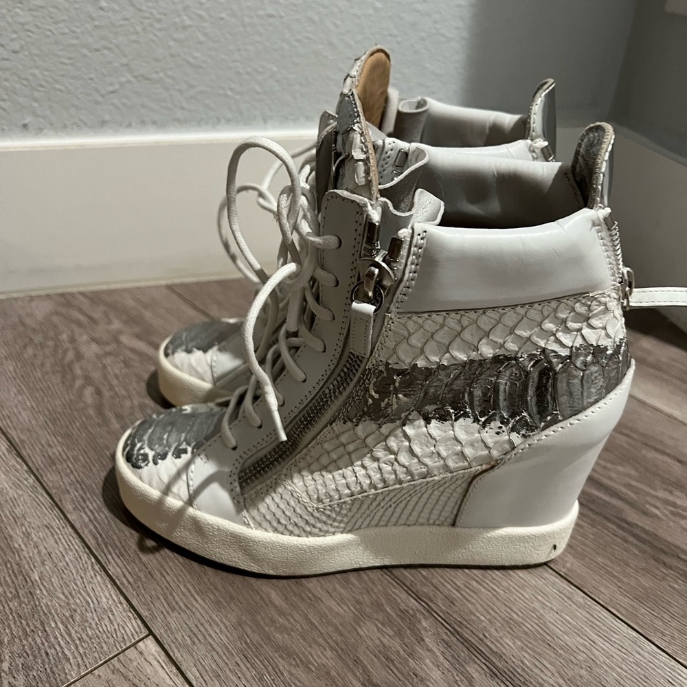 Giuseppe Zanotti Python White and Silver Wedge Sneakers